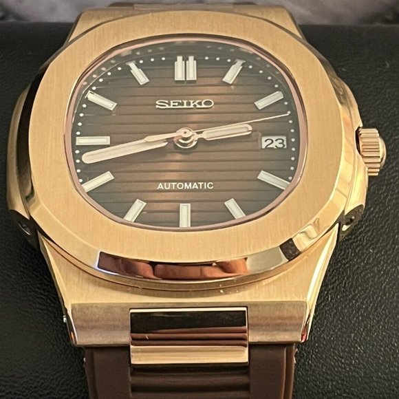 custom build seiko NH35 automatic movement build- rosegold "nautilus" mod - Picture 2 of 5
